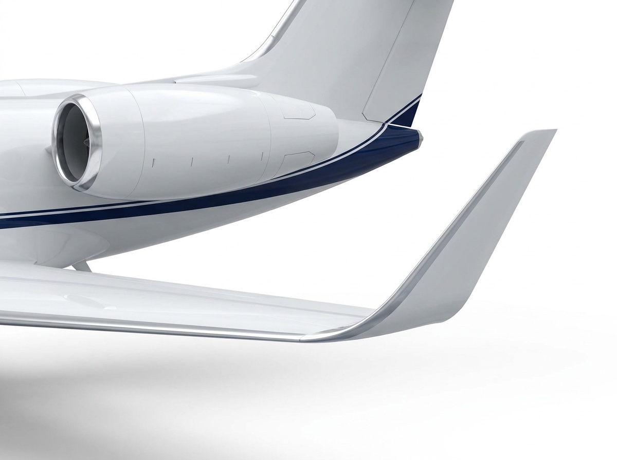 Engine nacelle and wingtip detail of a white Hyer private jet